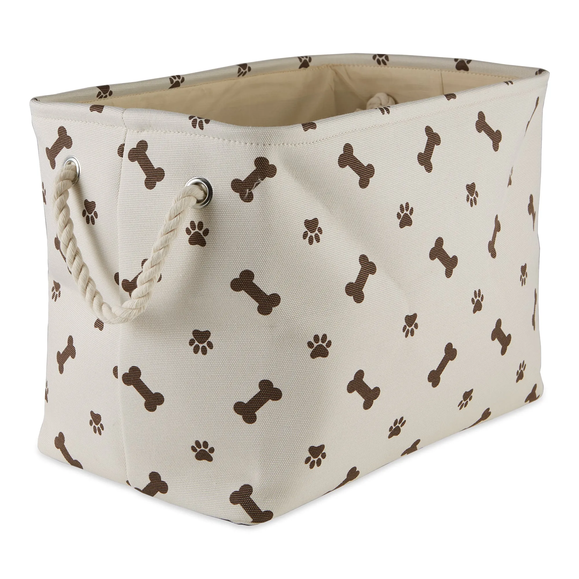 Polyester Pet Bin Paw/Bone Dark Brown Rectangle Small 14X8X9
