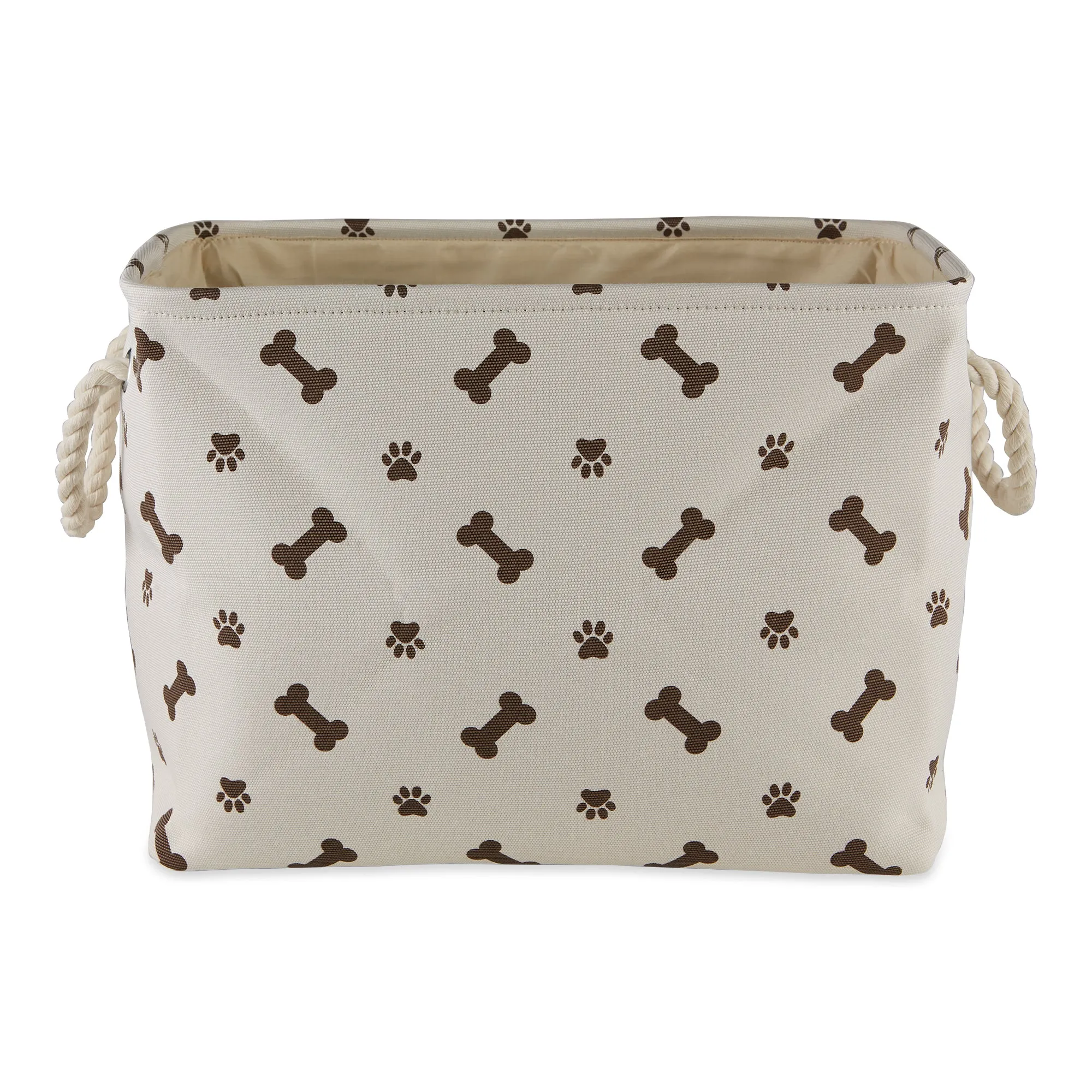 Polyester Pet Bin Paw/Bone Dark Brown Rectangle Small 14X8X9