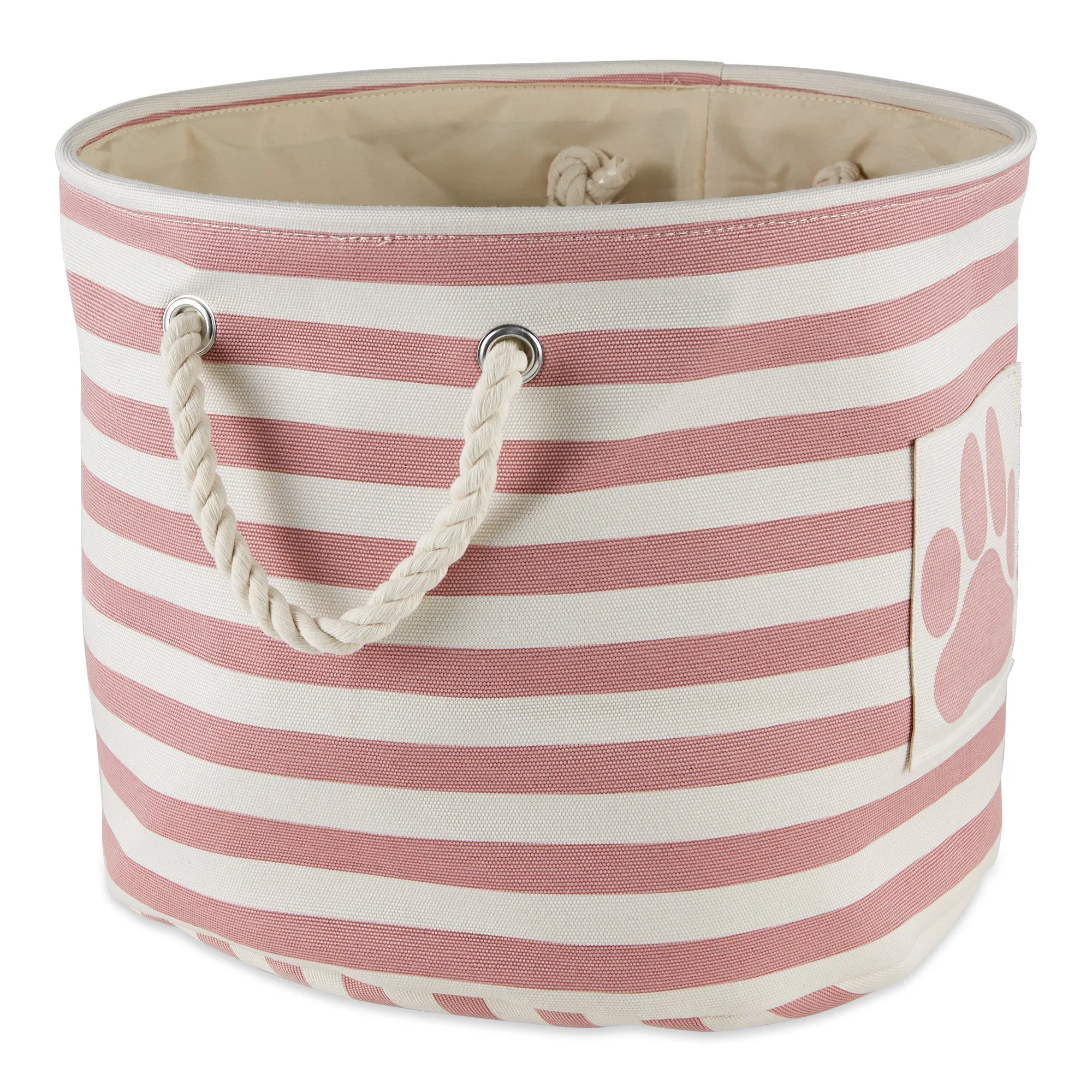 Polyester Pet Bin Stripe With Paw Patch Rose Round Medium 12X15X15