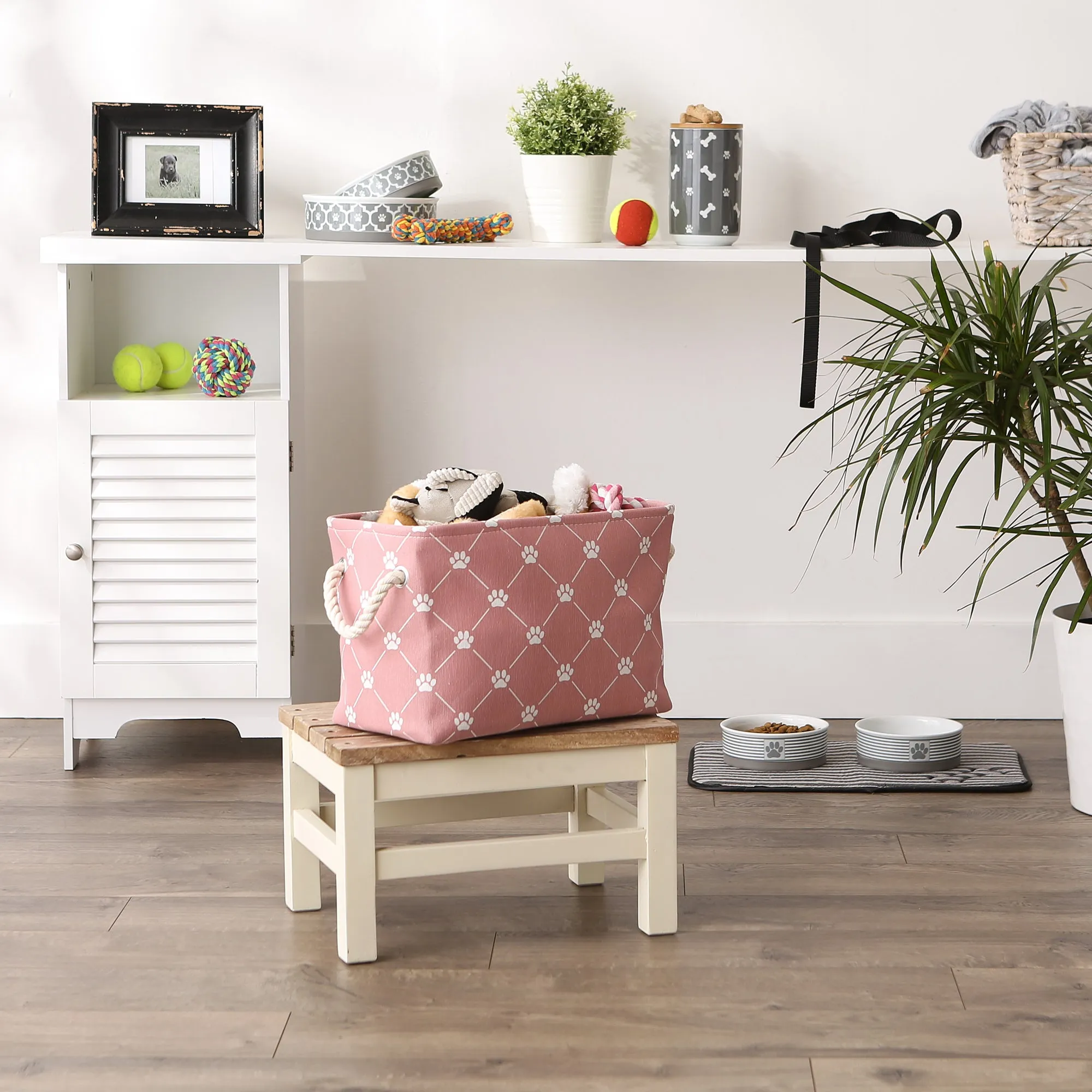 Polyester Pet Bin Trellis Paw Rose Rectangle Small 14X8X9