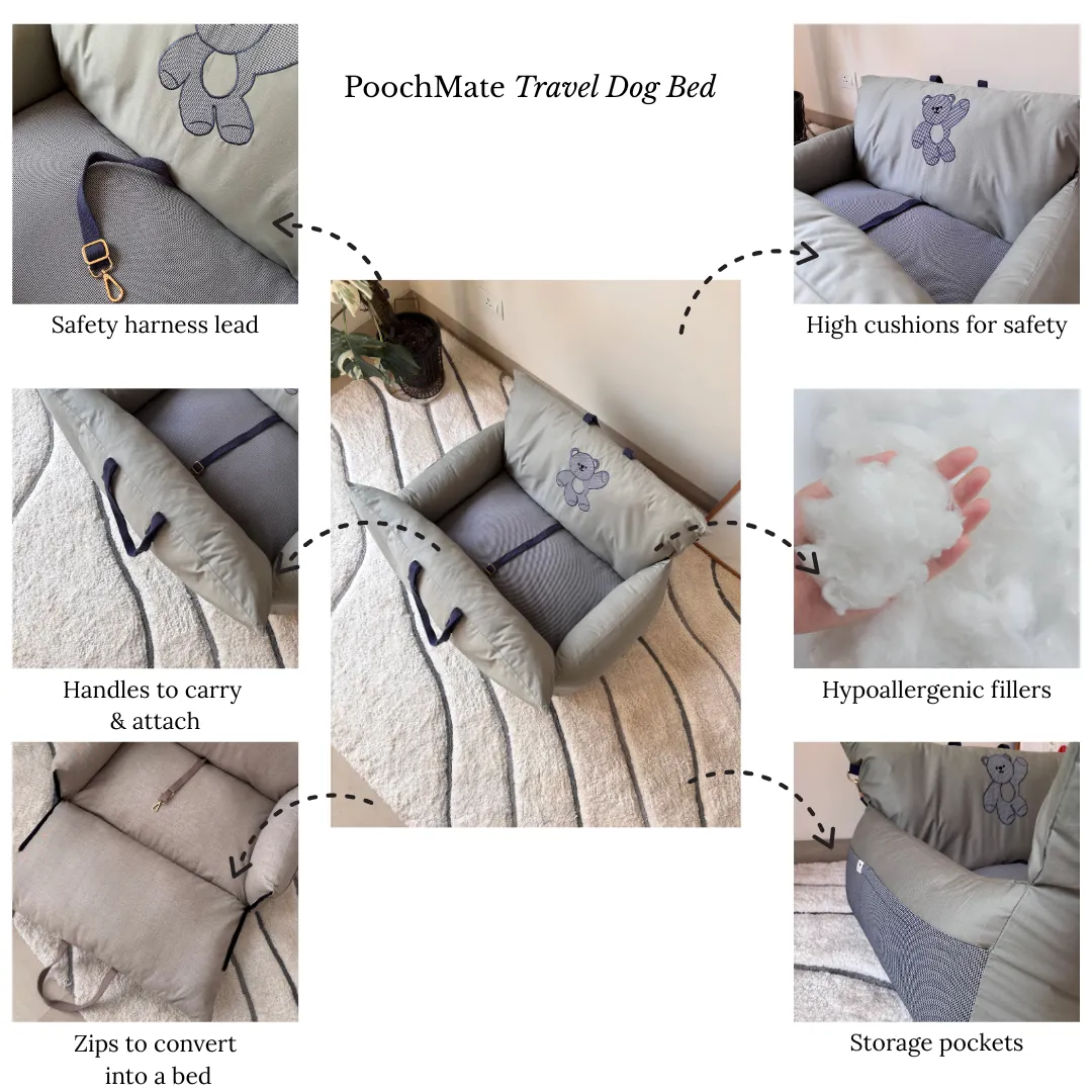 PoochMate Dog Travel Bed Large : Mint & Blue Teddy