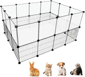 Rabbit Playpen Indoor, DIY Small Animal Pet Playpen Indoor & Outdoor Portable Metal Wire/Transparent Clear Pet Fence Yard Fence for Guinea Pigs, Bunny, Ferrets, Kittens, Puppies
