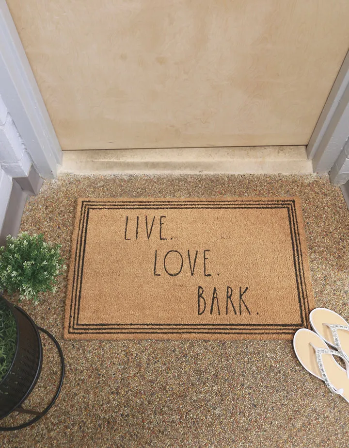 Rae Dunn “Live, Love, Bark” Light Brown Coir Doormat