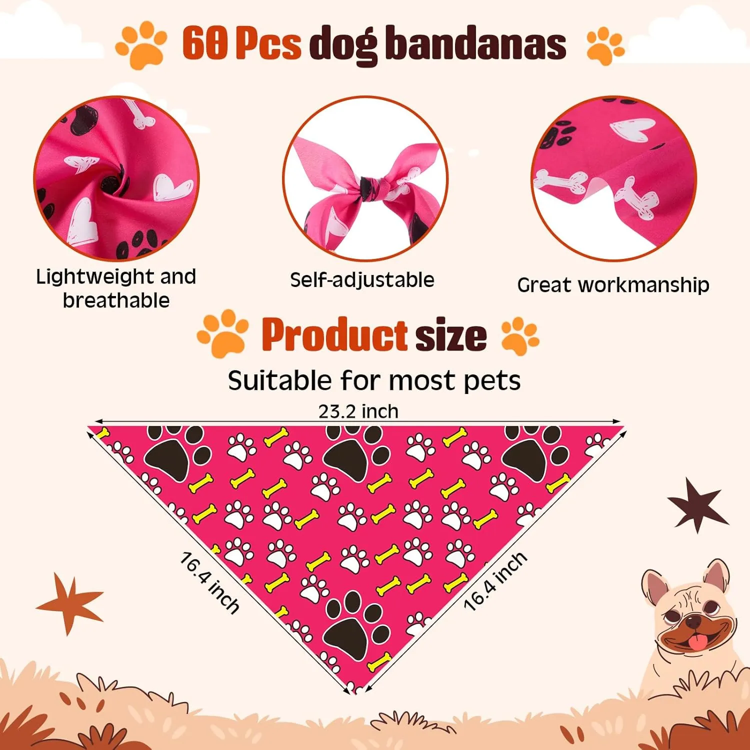 Reginary 108 Pcs Dog Bandanas and Neck Ties Set Bulk Adjustable Pet Scarfs with Bone and Paw Print for Small Dogs and Cats Summer Washable Puppy Triangle Kerchiefs for Grooming Birthday Party
