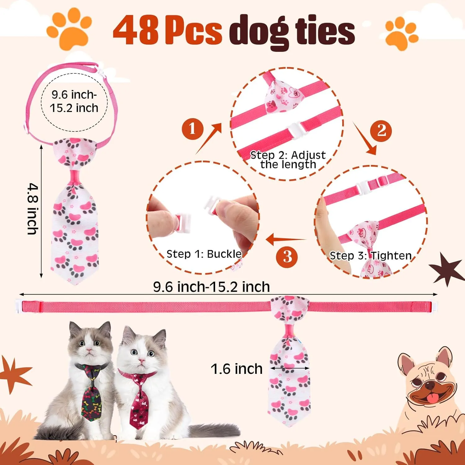 Reginary 108 Pcs Dog Bandanas and Neck Ties Set Bulk Adjustable Pet Scarfs with Bone and Paw Print for Small Dogs and Cats Summer Washable Puppy Triangle Kerchiefs for Grooming Birthday Party