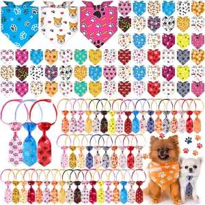 Reginary 108 Pcs Dog Bandanas and Neck Ties Set Bulk Adjustable Pet Scarfs with Bone and Paw Print for Small Dogs and Cats Summer Washable Puppy Triangle Kerchiefs for Grooming Birthday Party