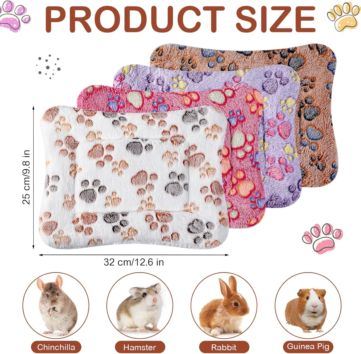 Ripeng 8 Pcs Guinea Pig Bed Mat Fleece Cat Pad Dog Crate Mat for Indoor Warm Reversible Pet Bedding for Small Animal Washable Kennel Crate Pad Cat Carrier(12.6" x 9.8",Bright Color)