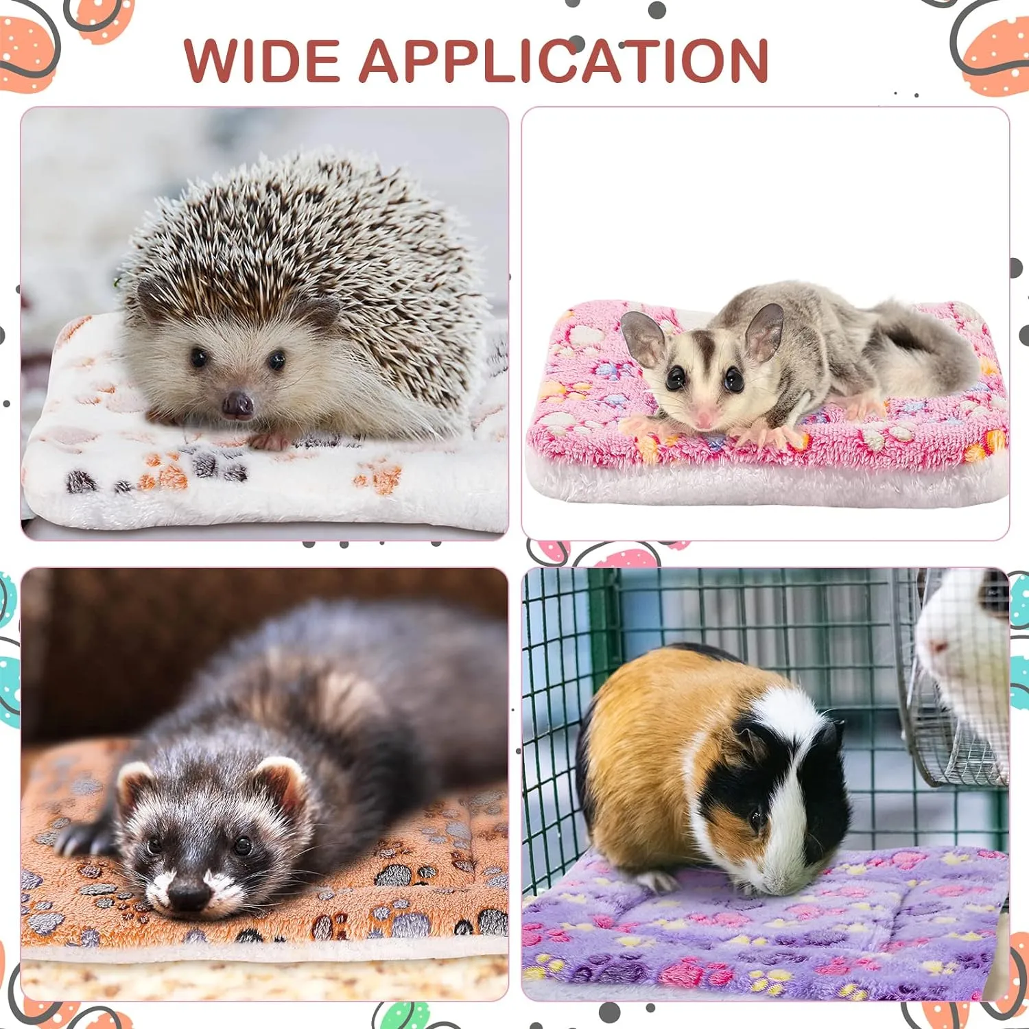 Ripeng 8 Pcs Guinea Pig Bed Mat Fleece Cat Pad Dog Crate Mat for Indoor Warm Reversible Pet Bedding for Small Animal Washable Kennel Crate Pad Cat Carrier(12.6" x 9.8",Bright Color)