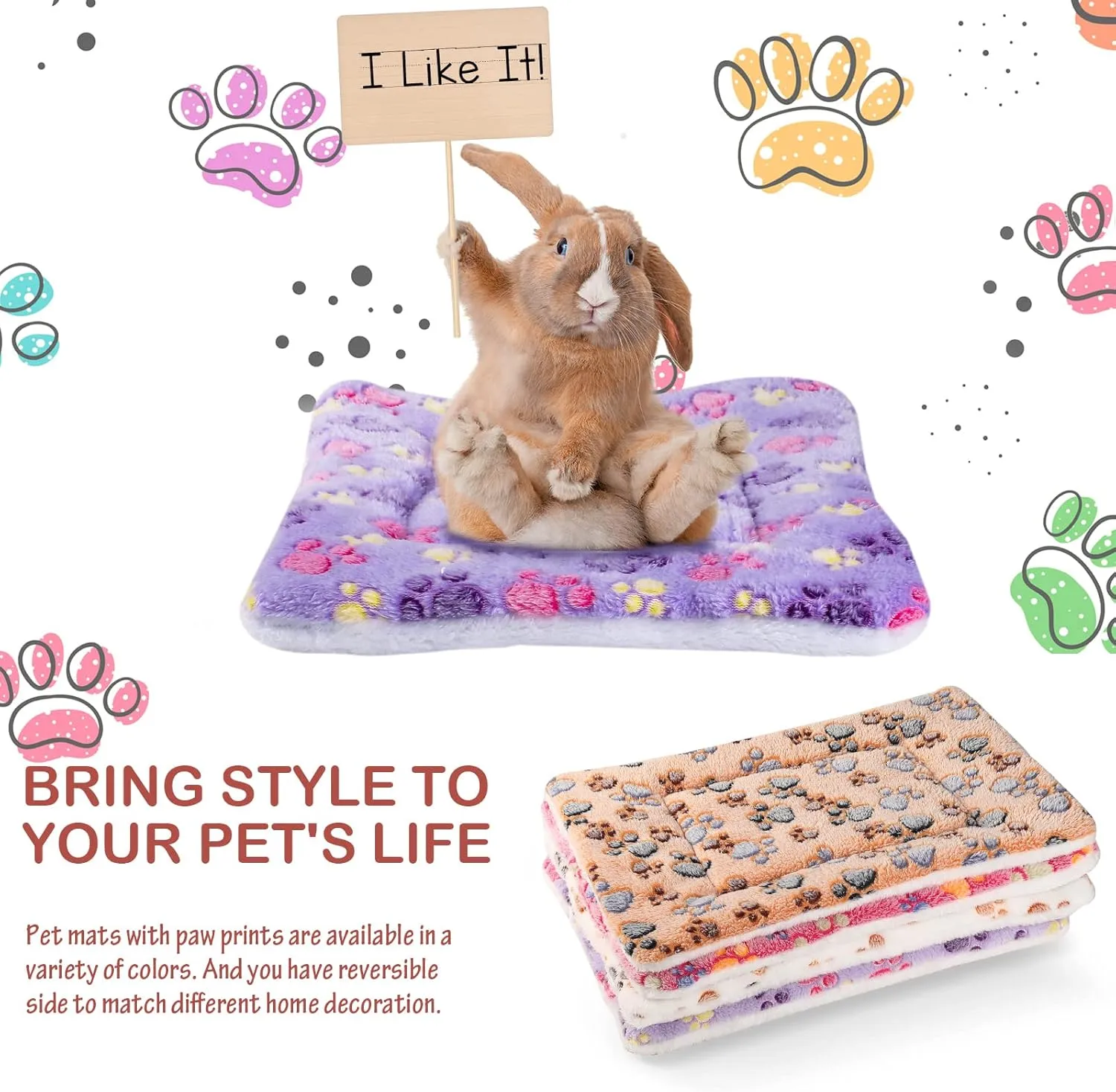 Ripeng 8 Pcs Guinea Pig Bed Mat Fleece Cat Pad Dog Crate Mat for Indoor Warm Reversible Pet Bedding for Small Animal Washable Kennel Crate Pad Cat Carrier(12.6" x 9.8",Bright Color)