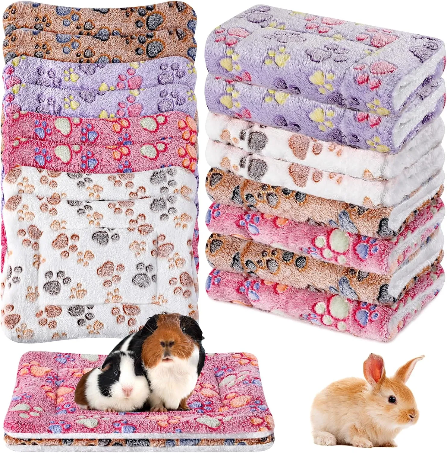 Ripeng 8 Pcs Guinea Pig Bed Mat Fleece Cat Pad Dog Crate Mat for Indoor Warm Reversible Pet Bedding for Small Animal Washable Kennel Crate Pad Cat Carrier(12.6" x 9.8",Bright Color)
