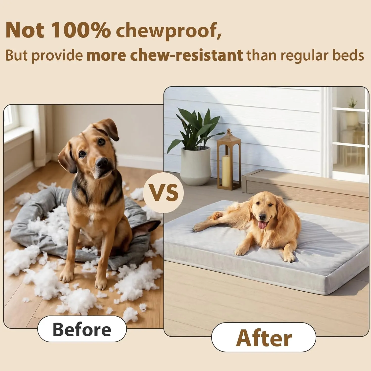 RRPETHOME Indestructible Dog Beds for Large Dogs, Chew Proof Dogs Bed with Orthopedic Egg Foam, Outdoor Waterproof Pet Bed Mat with Washable Cover for Crate Pad and Cages,Extra Large