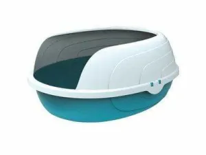 Sherbin Cat Litter Tray With Rim Blue & White