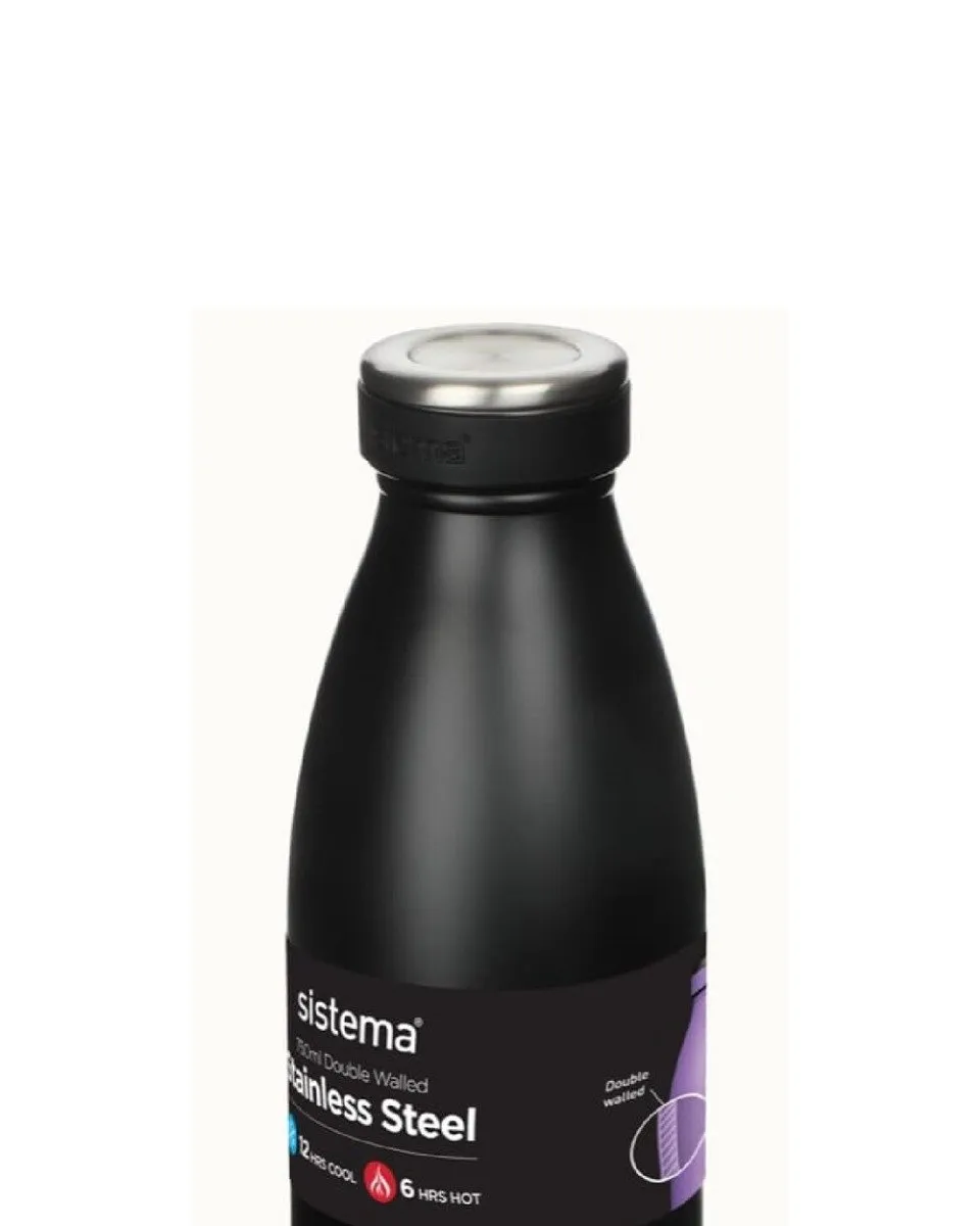 Sistema Stainless Steel Water Bottle Black 750ML