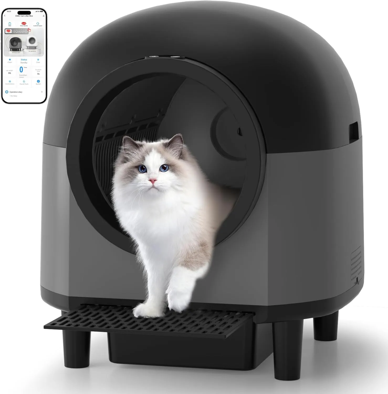 Smart Cat Litter Box Self Cleaning with Stairs,100L Automatic Litter Box Can be Used for 14 Days,10 Safety Sensor Radars/Advanced Odor Control/APP-WiFi-Control (Black)
