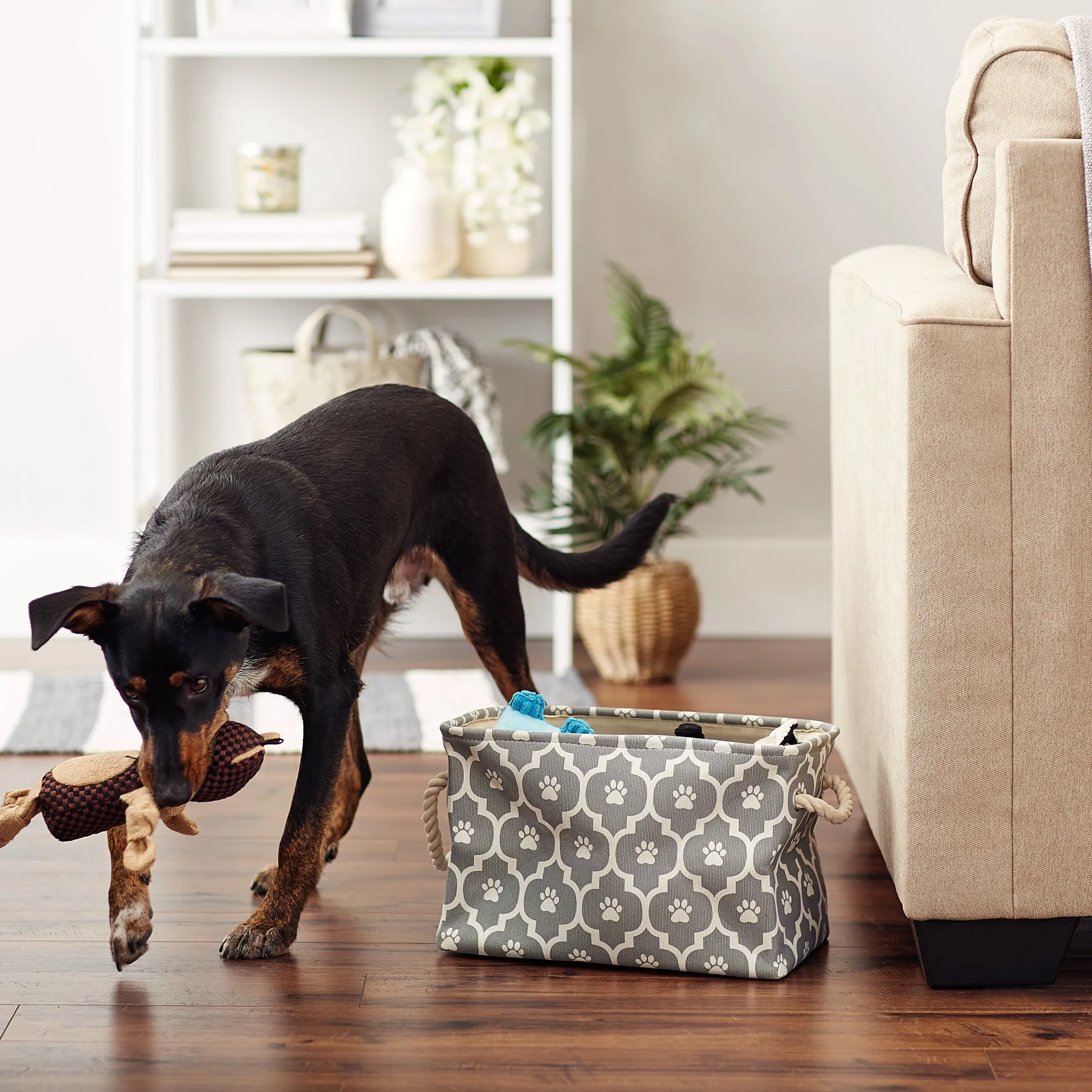 Storage Bin, Lattice Paw Print, Gray, Small - 14x8x9"