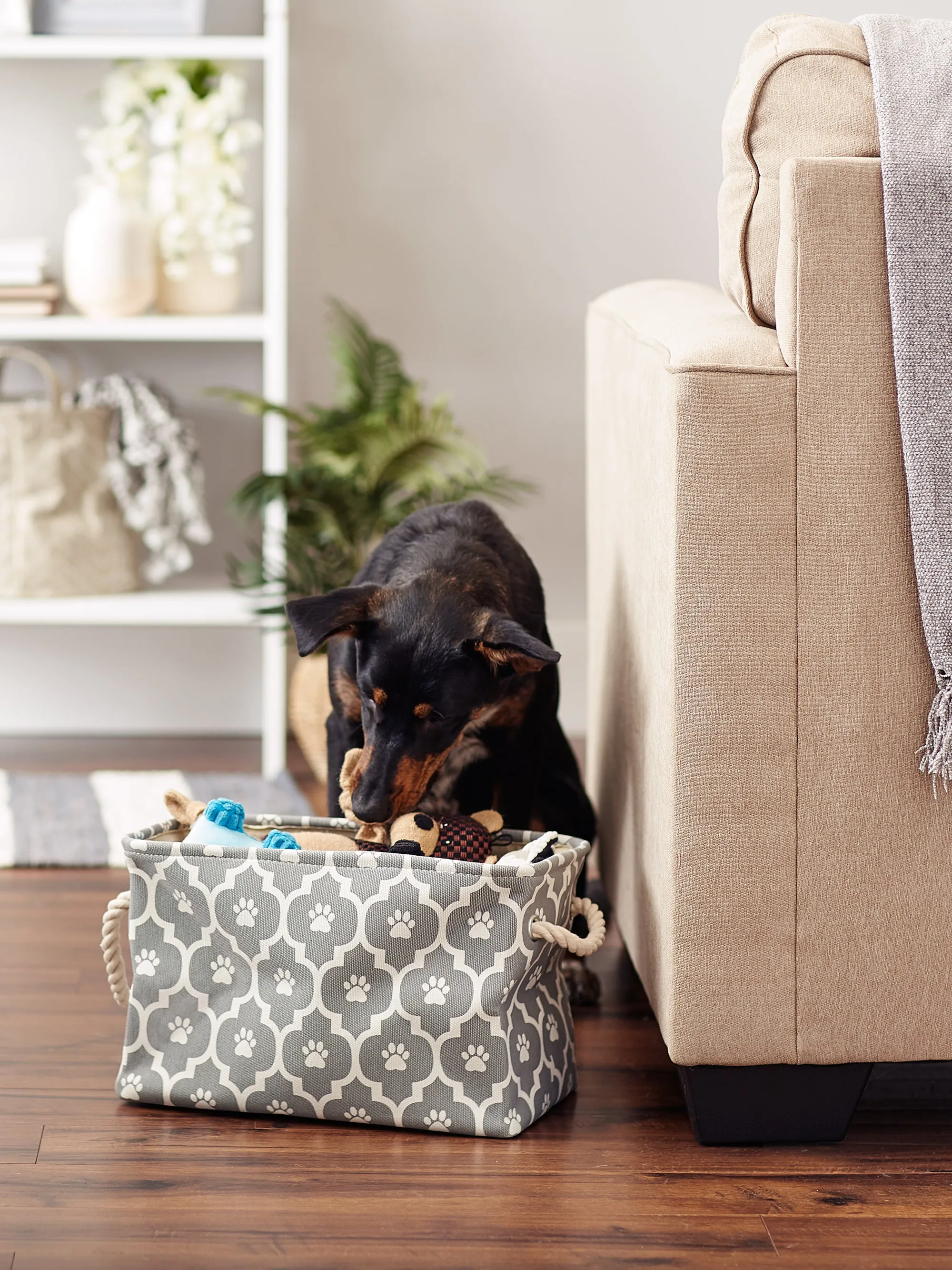 Storage Bin, Lattice Paw Print, Gray, Small - 14x8x9"