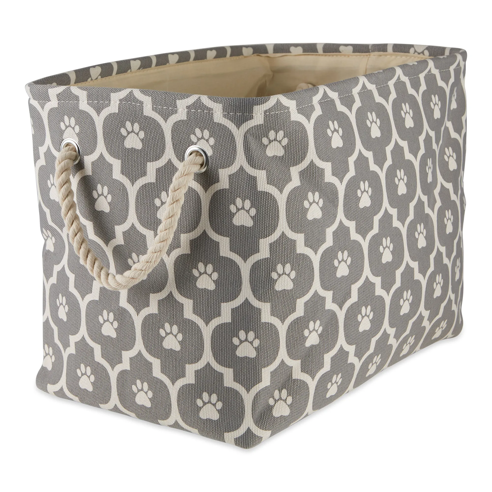 Storage Bin, Lattice Paw Print, Gray, Small - 14x8x9"