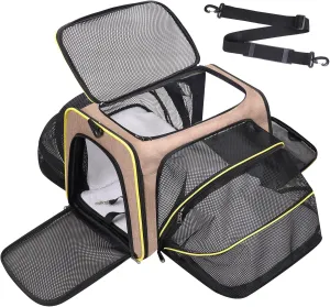 Travel Cat Dog Carrier for Puppies up to15 Lbs-Airline Approved Expandable Soft - Sided Pet Carriers with Removable Fleece Pad & Collapsible,Secure Storage