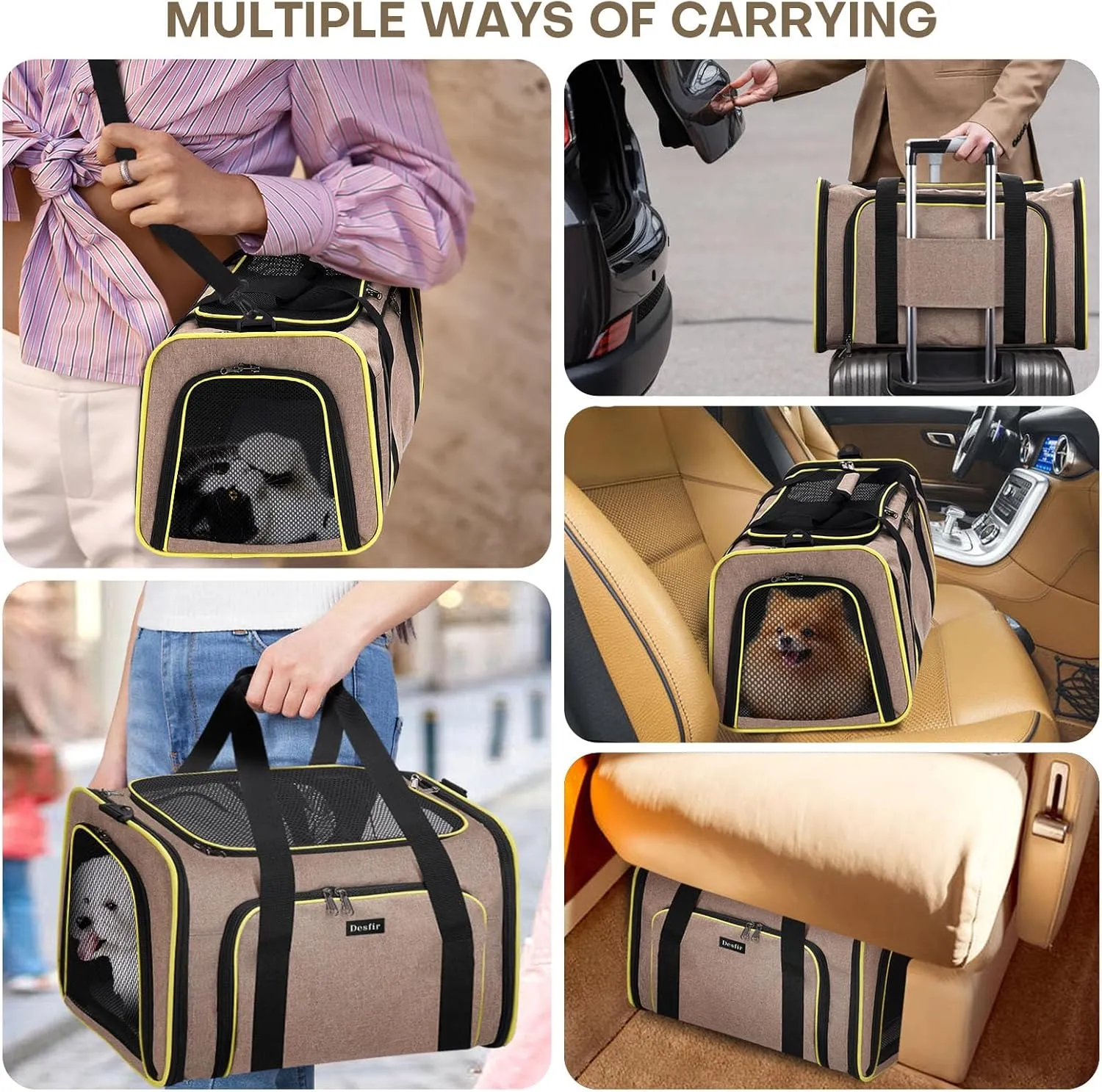 Travel Cat Dog Carrier for Puppies up to15 Lbs-Airline Approved Expandable Soft - Sided Pet Carriers with Removable Fleece Pad & Collapsible,Secure Storage