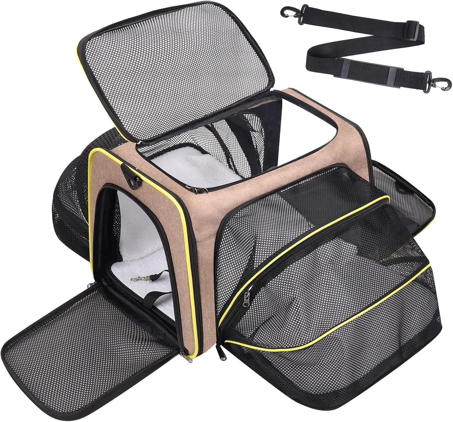 Travel Cat Dog Carrier for Puppies up to15 Lbs-Airline Approved Expandable Soft - Sided Pet Carriers with Removable Fleece Pad & Collapsible,Secure Storage