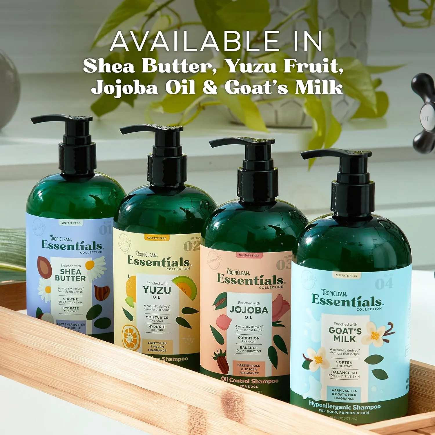 TropiClean Essentials Goat's Milk Hypoallergenic Shampoo for Dogs, Puppies, & Cats - Soften The Coat - Balanced pH for Itchy & Sensitive Skin - Derived from Natural Ingredients