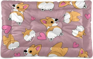 Ultra Soft Pet Bed Washable Dog Bed Crate Mat for Dogs Fleece Dog Crate Kennel Pad Cat Pet Bed Liner 24x18in Beautiful and Funny Corgi SOG