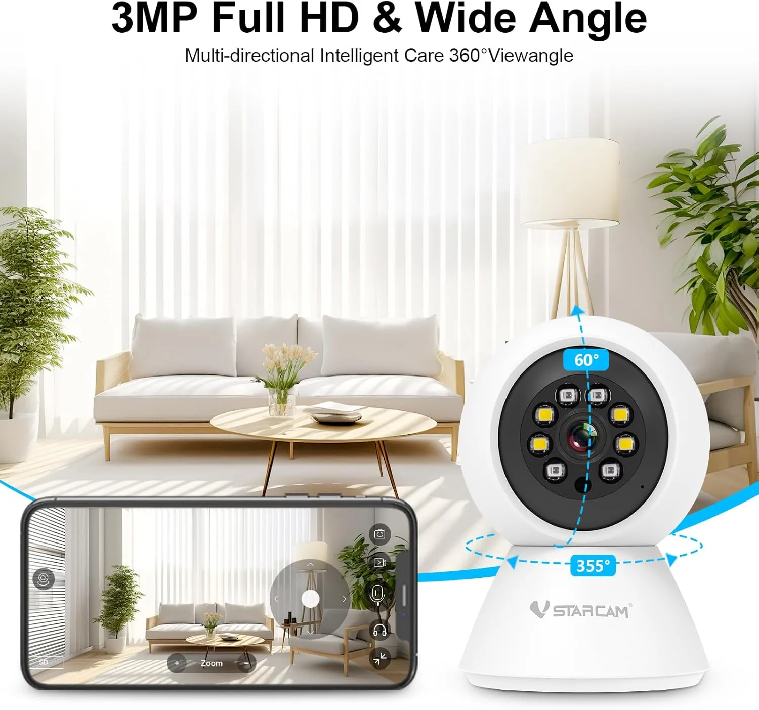 VSTARCAM 3MP Indoor Pet Camera, 2.4G WiFi Camera for Home Security Camera, Dog Camera with Phone APP, PIR Motion Detection, Color Night Vision, 2-Way Talking, for Baby/Pet/Elderly Care (2pk)