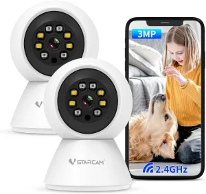 VSTARCAM 3MP Indoor Pet Camera, 2.4G WiFi Camera for Home Security Camera, Dog Camera with Phone APP, PIR Motion Detection, Color Night Vision, 2-Way Talking, for Baby/Pet/Elderly Care (2pk)