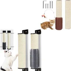 Wall Cat Scratcher Post with Cat Scratching Post Replacement Pole Refill 16in M8 Cats Tower Replacement Parts with Self Groomer Massager Spare Jute Kitty Tree Refurbishment Accessories