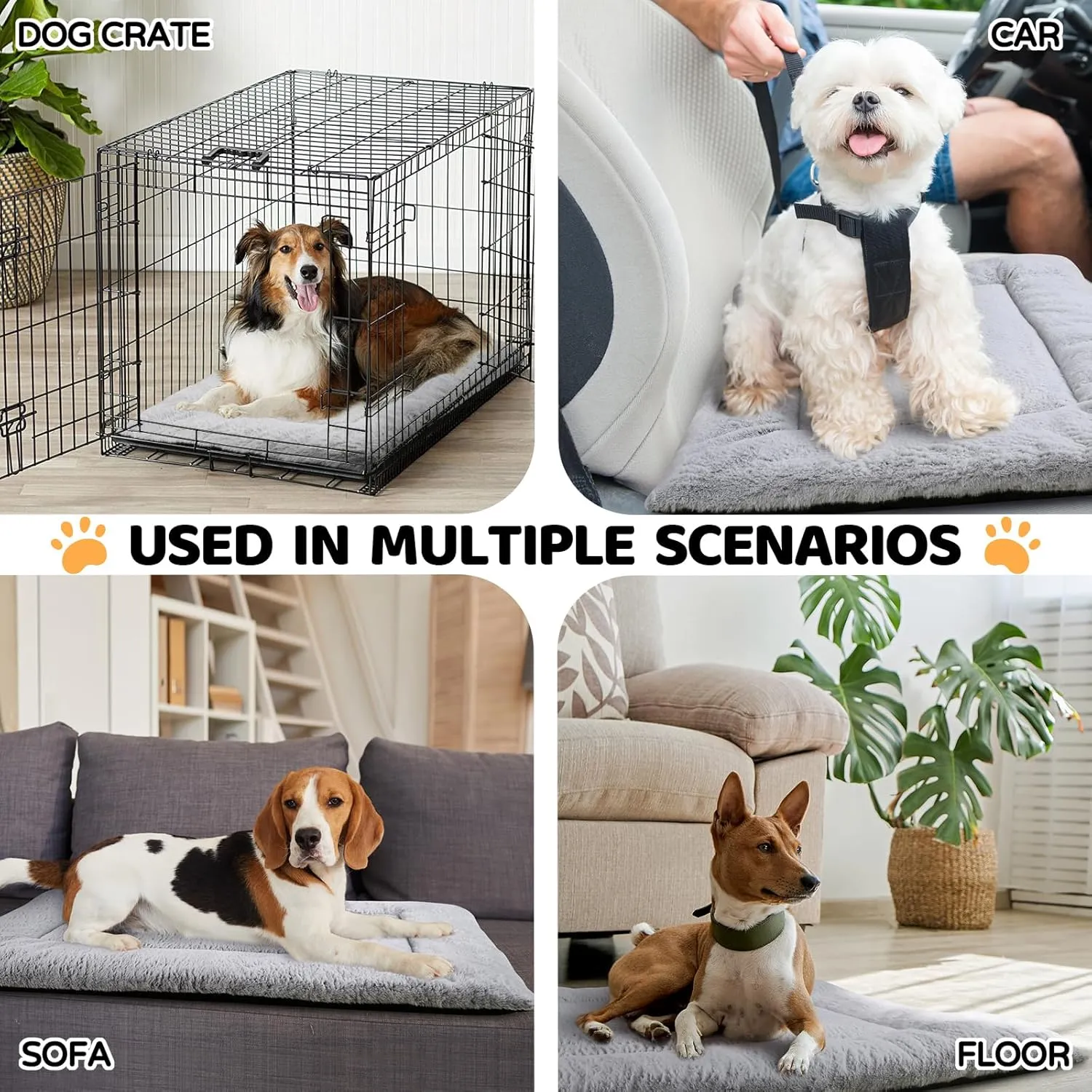 Washable Dog Crate Pad, Ultra Soft Dog Bed for Large Dogs, Anti-Slip Kennel Pad for Dogs Cozy Sleeping Mattress, Travel Flat Pet Beds for Indoor & Outdoor Pet (42" x 28", Grey