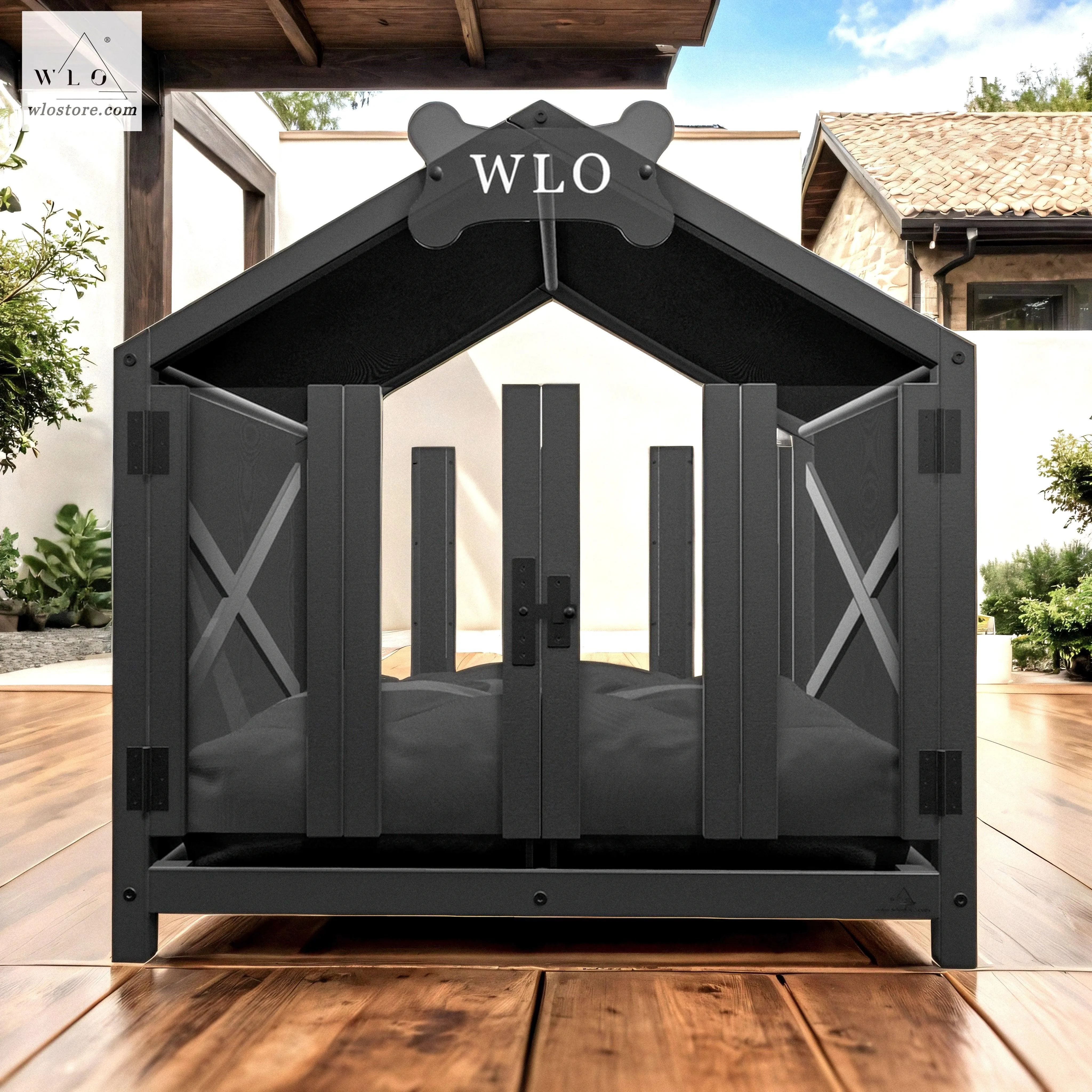 WLO® Black Gabled Elevated Modern Dog House