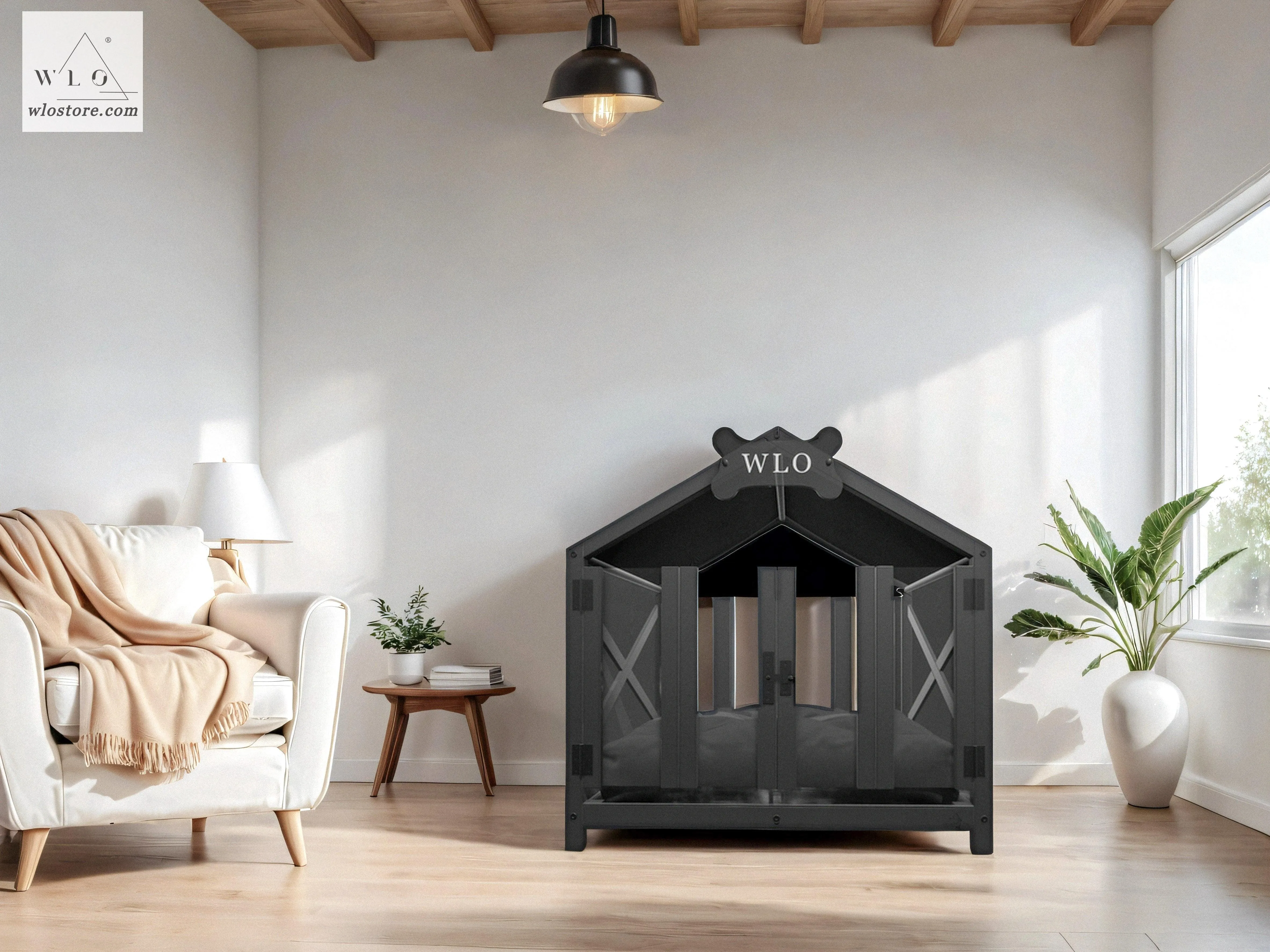 WLO® Black Gabled Elevated Modern Dog House