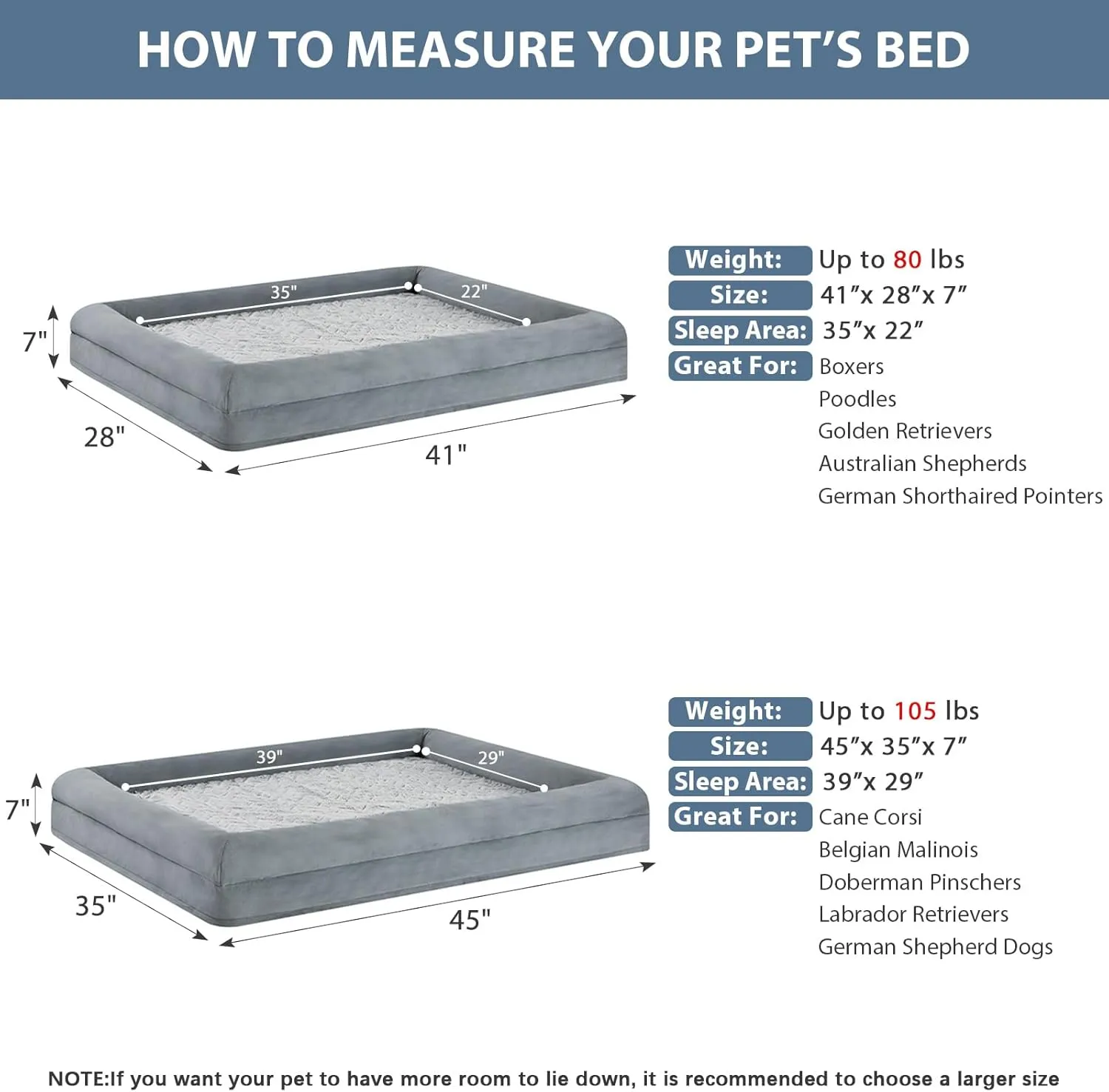 WNPETHOME Orthopedic Dog Beds for Large Dogs, Extra Large Waterproof Dog Couch with Removable Washable Cover & Anti-Slip Bottom, XL Dog Crate Bed with Sides