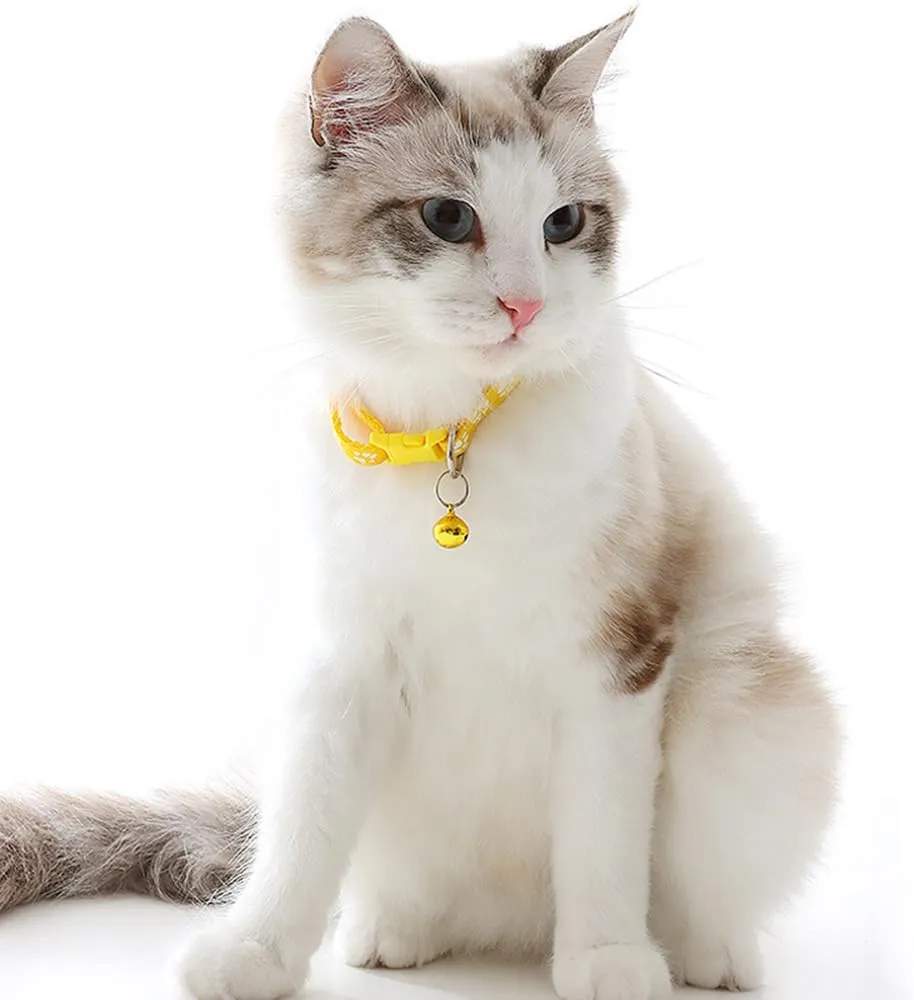 Yellow Dog Collar with Bell, 2-Pack Cat Collar with Bell Reflective Puppy Collar Nylon Soft Adjustable Buckle for XXS XSmall Extra Small Tiny Boy Girl Pets Female Kitten Yorkie Teacup Chihuahua Small