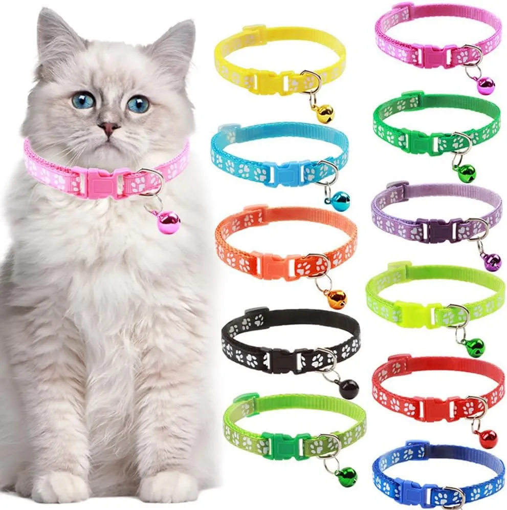 Yellow Dog Collar with Bell, 2-Pack Cat Collar with Bell Reflective Puppy Collar Nylon Soft Adjustable Buckle for XXS XSmall Extra Small Tiny Boy Girl Pets Female Kitten Yorkie Teacup Chihuahua Small