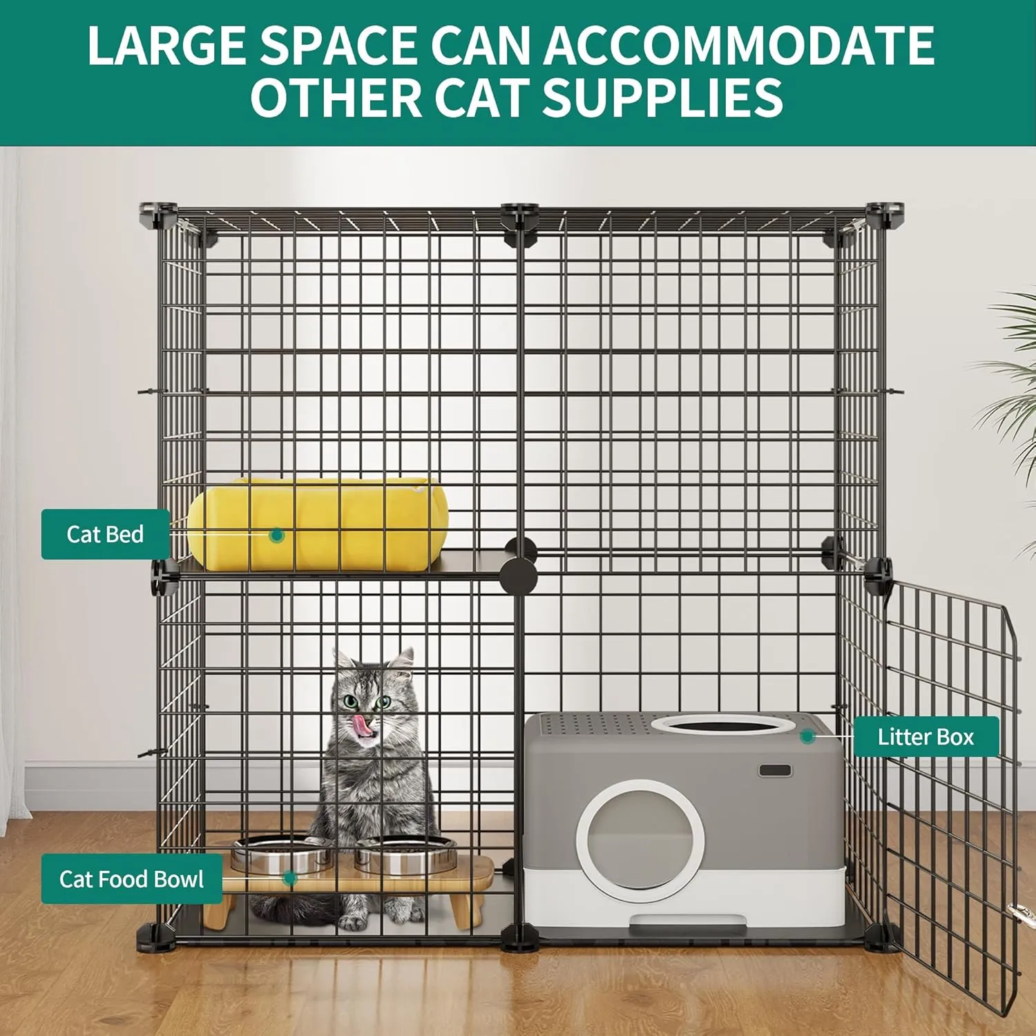 YITAHOME 2 Tier Large Indoor Cat Cage Crate, DIY Pet Playpen with Detachable Metal Wire, Kitten Kennel Condo with Ladder for Small Animals - Puppy Rabbit Bunny Squirrel, Black