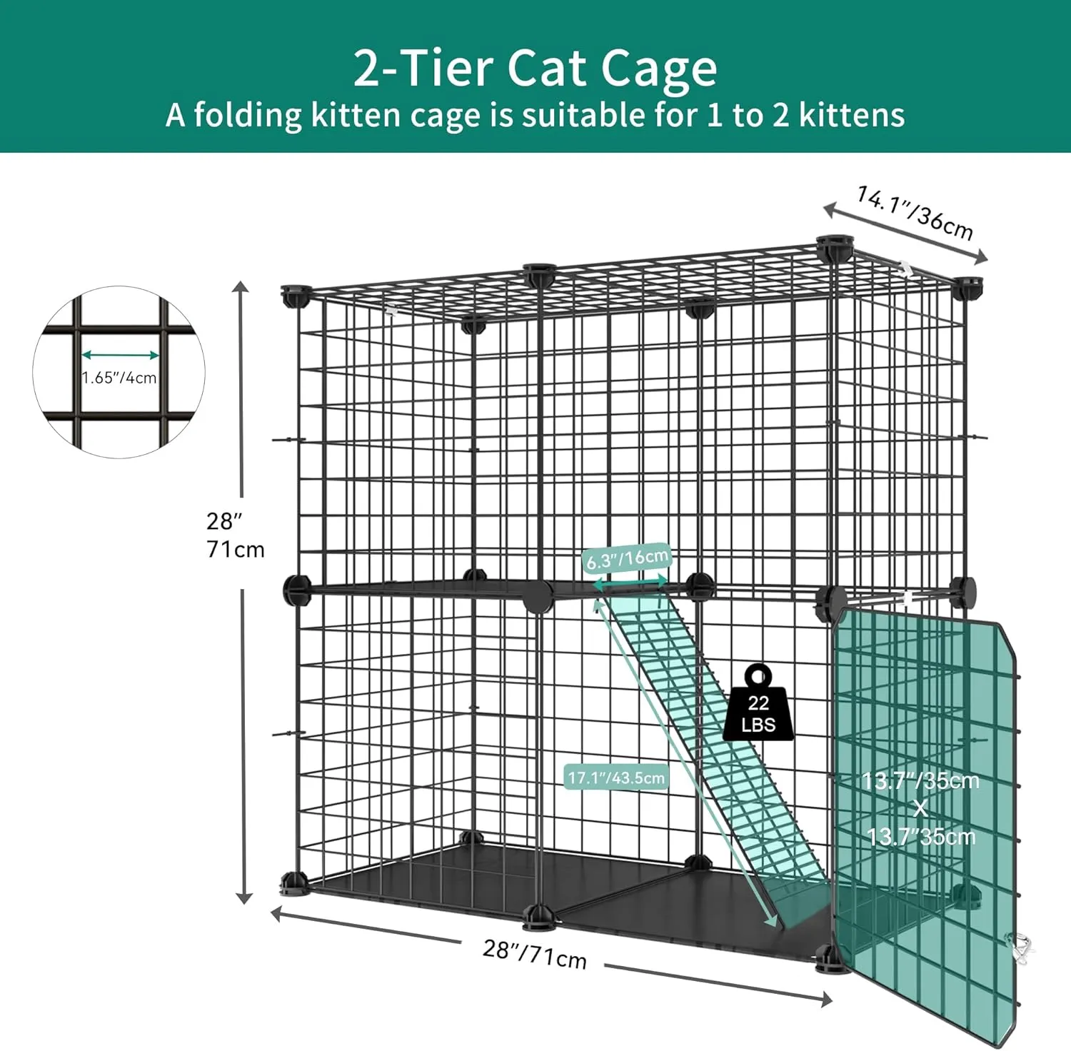 YITAHOME 2 Tier Large Indoor Cat Cage Crate, DIY Pet Playpen with Detachable Metal Wire, Kitten Kennel Condo with Ladder for Small Animals - Puppy Rabbit Bunny Squirrel, Black