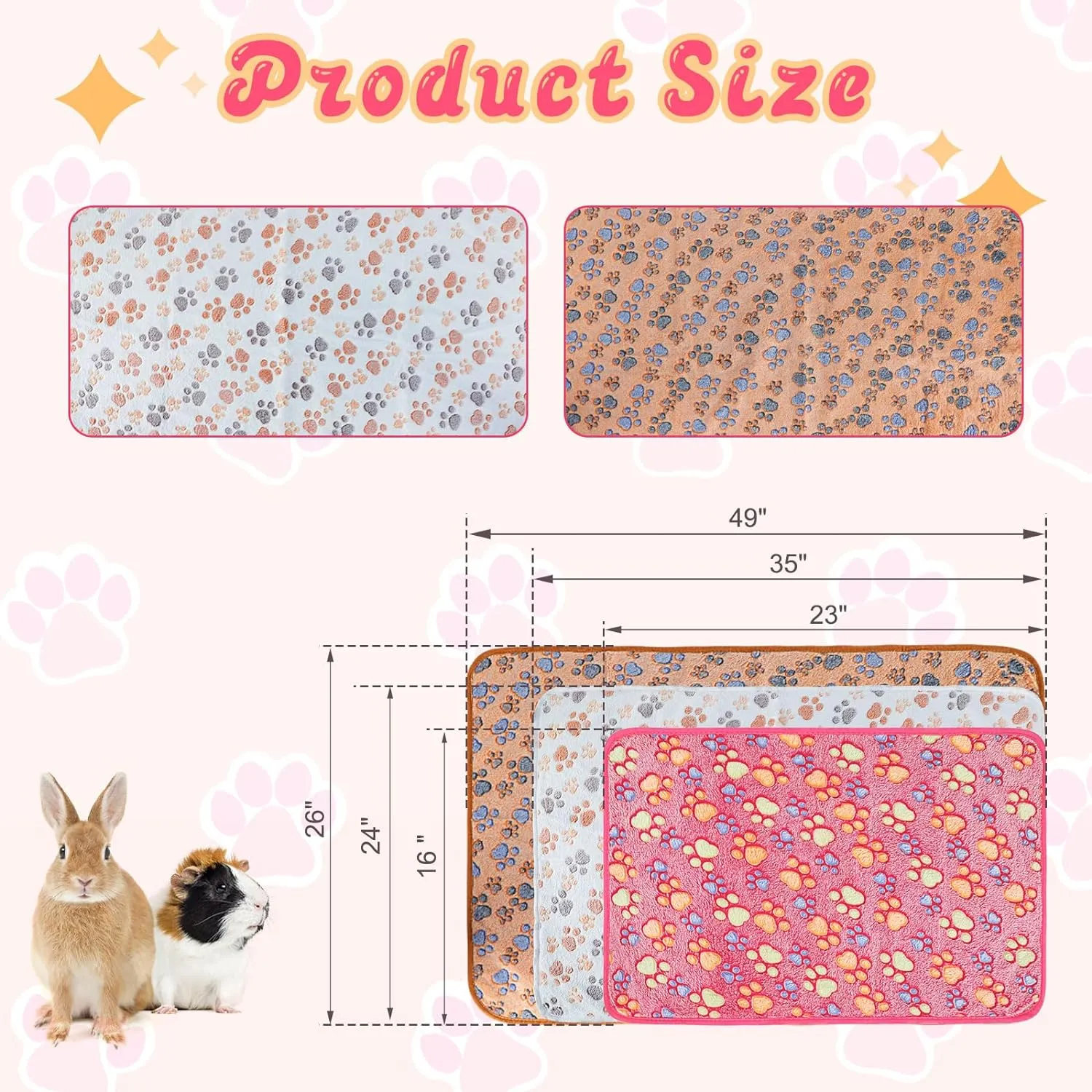 YUEPET Waterproof Guinea Pig Blankets Washable 3 Pack Small Animal Fleece Cage Liners Pet Soft Sleep Mat Pad Cover Warm Flannel Throw for Hamster Guinea Pig Rabbit Chinchilla Hedgehog Ferret 23"16"