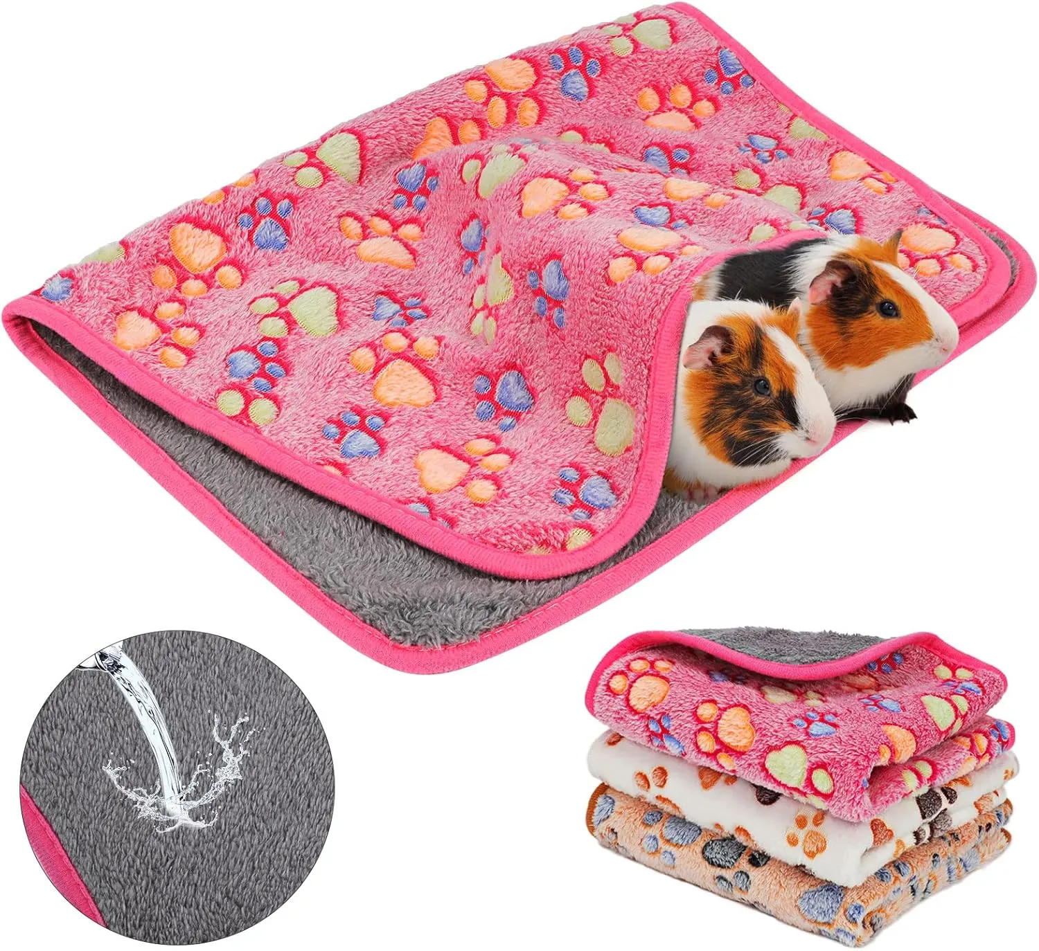 YUEPET Waterproof Guinea Pig Blankets Washable 3 Pack Small Animal Fleece Cage Liners Pet Soft Sleep Mat Pad Cover Warm Flannel Throw for Hamster Guinea Pig Rabbit Chinchilla Hedgehog Ferret 23"16"